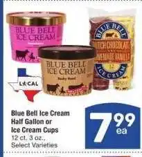 Albertsons Blue Bell Ice Cream Half Gallon or Ice Cream Cups 12 ct. 3 oz. - Select Varieties offer