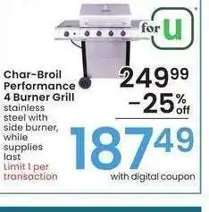 Albertsons Char. Broil Performance 4 Burner Grill - stainless steel with side burner offer