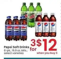 Albertsons Pepsi Soft Drinks - 6 - pk., 16.9 oz. btls., select varieties offer