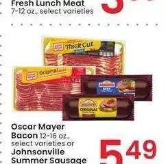 Albertsons Oscar Mayer Bacon 12-16 oz., or Johnsonville Summer Sausage 12 oz. - select varieties offer