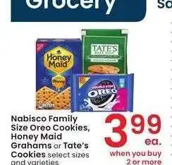 Albertsons Nabisco Family Size Oreo Cookies, Honey Maid Grahams or Tate's Cookies - select sizes and varieties offer