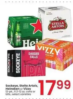 Albertsons Sockeye, Stella Artois, Heineken or Vizzy - 12 - pk., 11.2-12 oz. cans or btls., select varieties offer