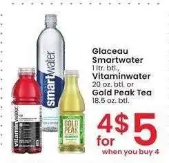 Albertsons Glaceau Smartwater 1 ltr. btl., Vitaminwater 20 oz. btl. or Gold Peak Tea 18.5 oz. btl offer