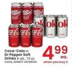 Albertsons Coca-Cola or Dr Pepper Soft Drinks - 6 - pk., 7.5 oz. cans, select varieties offer