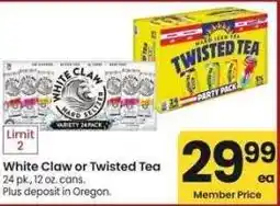 Albertsons White Claw or Twisted Tea - 24 pk., 12 oz. cans offer