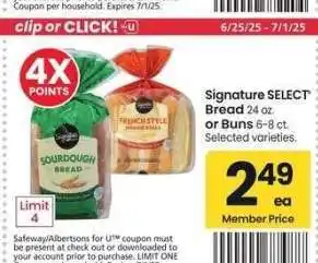 Albertsons Signature SELECT Bread 24 oz. or Buns 6-8 ct. - Selected varieties offer