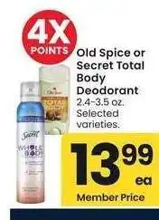 Albertsons Old Spice or Secret Total Body Deodorant - 2.4-3.5 oz. Selected varieties offer