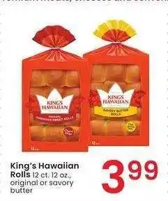Albertsons King's Hawaiian Rolls - 12 ct. 12 oz., original or savory butter offer