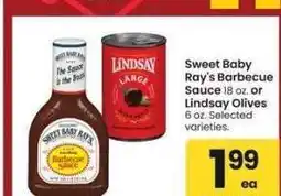 Albertsons Sweet Baby Ray's Barbecue Sauce, 18 oz. or Lindsay Olives, 6 oz. - Selected varieties offer