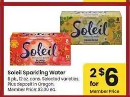 Albertsons Soleil Sparkling Water - Member Price: $3.00 ea offer