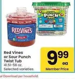 Albertsons Red Vines or Sour Punch Twist Tub - 41.51-56 oz. Selected varieties offer