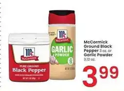 Albertsons McCormick Ground Black Pepper 3 oz. or Garlic Powder 3.12 oz offer