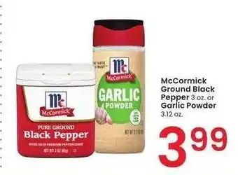 Albertsons McCormick Ground Black Pepper 3 oz. or Garlic Powder 3.12 oz offer