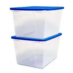 Walmart Open Box Homz 56 Qt Plastic Storage Container w/Snaplock Lid, Blue (2pk) offer
