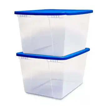 Walmart Open Box Homz 56 Qt Plastic Storage Container w/Snaplock Lid, Blue (2pk) offer