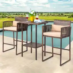Walmart UBesGoo 3 PCs Wicker Bistro Set, Rattan Bar Set with Table and Cushioned Wicker Set Outdoor, Brown offer