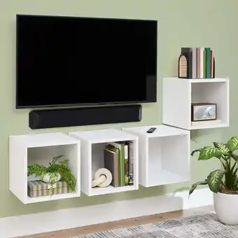 Walmart Better Homes & Gardens Wall Mounted Cube Shelves, Set of 4, White Texture Finish offer