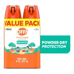 Walmart OFF! Family Care Smooth and Dry 15% Deet Insect Repellent I Aerosol Value Pack, 4 oz, 2 Count offer