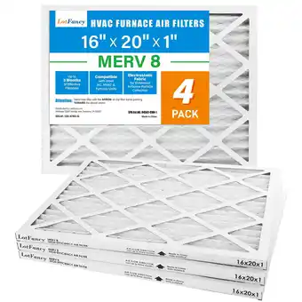 Walmart LotFancy 16x20x1 Air Filters, 4 Pack, MERV 8 Pleated HVAC AC Furnace Filters offer