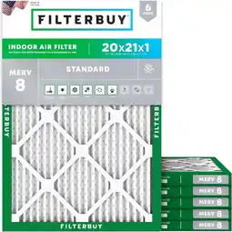 Walmart Filterbuy 20x21x1 MERV 8 Dust Defense, Pleated HVAC AC Furnace Air Filters (6-Pack) offer