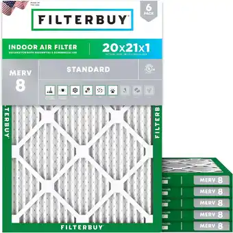Walmart Filterbuy 20x21x1 MERV 8 Dust Defense, Pleated HVAC AC Furnace Air Filters (6-Pack) offer