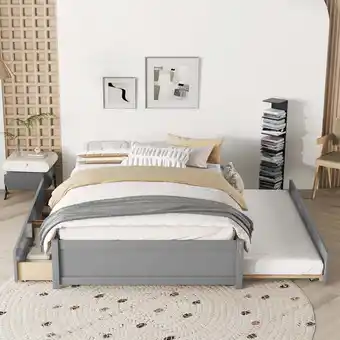 Walmart Miniyam Full Size Platform Bed with Twin Size Trundle & 2 Storage Drawers, Gray offer
