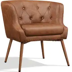 Walmart Renwick Modern Button Tufted Faux Leather Barrel Accent Chair,Retro Brown offer