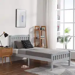 Walmart Ktaxon Twin Wood Platform Bed with Headboard, Teen Bed, White offer