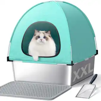 Walmart Stainless Steel Cat Litter Box with High-Sided Oxford Fabric Cover,Extra Large Square,Easy to Clean offer
