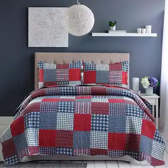 Walmart Jessy Home Plaid Patchwork Quilt Queen Size Red Blue Bedspread Soft Microfiber Coverlet offer