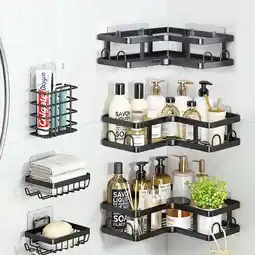 Walmart PHANCIR 6 PCS Corner Shower Caddy with Soap Holder, Wall-Mounted Stainless Steel Shelf Black offer