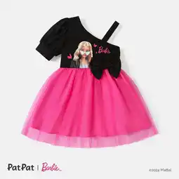 Walmart Barbie Toddler Girls Dresses Bowknot Design Cotton One Shoulder Mesh Splice Outfits Gifts Sizes 2-6 offer