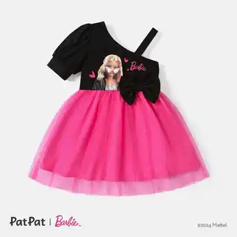 Walmart Barbie Toddler Girls Dresses Bowknot Design Cotton One Shoulder Mesh Splice Outfits Gifts Sizes 2-6 offer