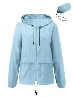 Walmart Rosvigor Womens Waterproof Raincoat Lightweight Rain Jackets Windproof Hooded Jacket with Pockets offer