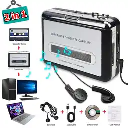 Walmart AOMOTA USB Cassette Capture Portable Tape Player Converts Cassettes to MP3, Black offer