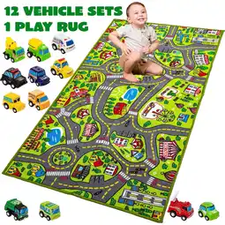 Walmart Joyfy Kids Rug for Playroom, Durable City Car Track Playmat Rug with 12 Mini Vehicle Set,58.5 x 31.5 offer