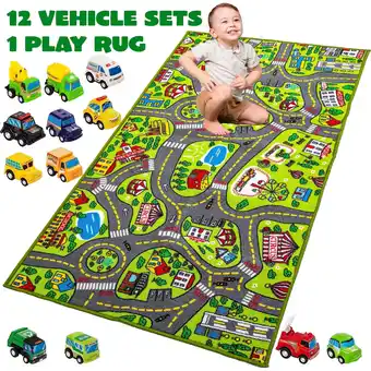 Walmart Joyfy Kids Rug for Playroom, Durable City Car Track Playmat Rug with 12 Mini Vehicle Set,58.5 x 31.5 offer