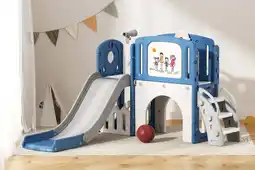 Walmart YUFU 8 in 1 Kids Slide Set with Climber for Indoor Outdoor for Age 1+, Blue＆Gray offer