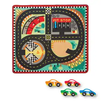 Walmart Melissa & Doug Round the Speedway Race Track Rug With 4 Race Cars (39 x 36 inches) offer