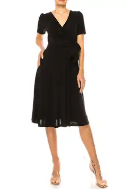 Walmart MOA COLLECTION Women's Stylish Solid Faux Wrap Dress with Deep V-Neck offer