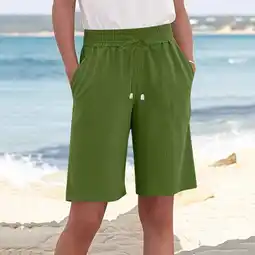 Walmart Sakmal Women Shorts Green Cotton Linen Bermuda Plus Size 9 High Waisted Solid Shorts with Pockets offer