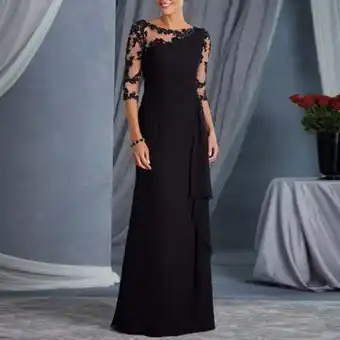 Walmart VKEKIEO Formal Dresses For Women Maxi Crew Neck,3/4 Sleeve,Printed Black XXL offer