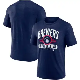 Walmart Men's Heathered Navy Milwaukee Brewers Badge of Honor Tri-Blend T-Shirt offer