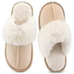 Walmart Ecetana Women's Comfy Faux Fur Slippers Memory Foam Slip-on House Shoes offer