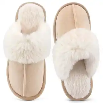 Walmart Ecetana Women's Comfy Faux Fur Slippers Memory Foam Slip-on House Shoes offer