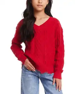 Walmart Andy & Evan girls Cable Knit V-Neck Sweater, S(7/8), Red offer