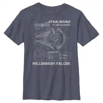 Walmart Boy's Star Wars: A New Hope Millennium Falcon Design Graphic Tee Navy Blue Heather Small offer