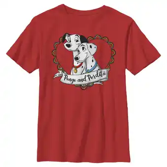 Walmart Boy's One Hundred and One Dalmatians Pongo and Perdita Heart Love Graphic Tee Red Medium offer
