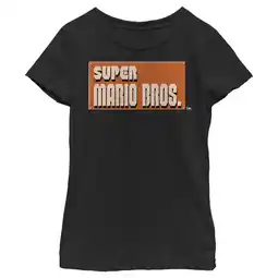 Walmart Girl's Nintendo Super Mario Bros. Start Logo Graphic Tee Black Medium offer