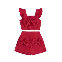 Walmart AherBiu Baby Toddler Girls Clothes 2 Piece Cute Summer Outfits Cap Sleeve Tops with Short Skorts Set offer